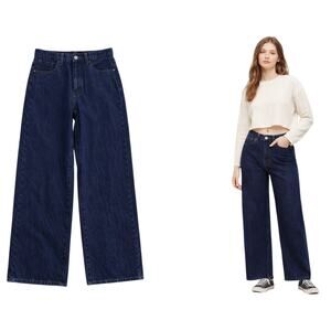 Uniqlo Wide Straight Jeans Dark Indigo High Rise Wide Leg Denim